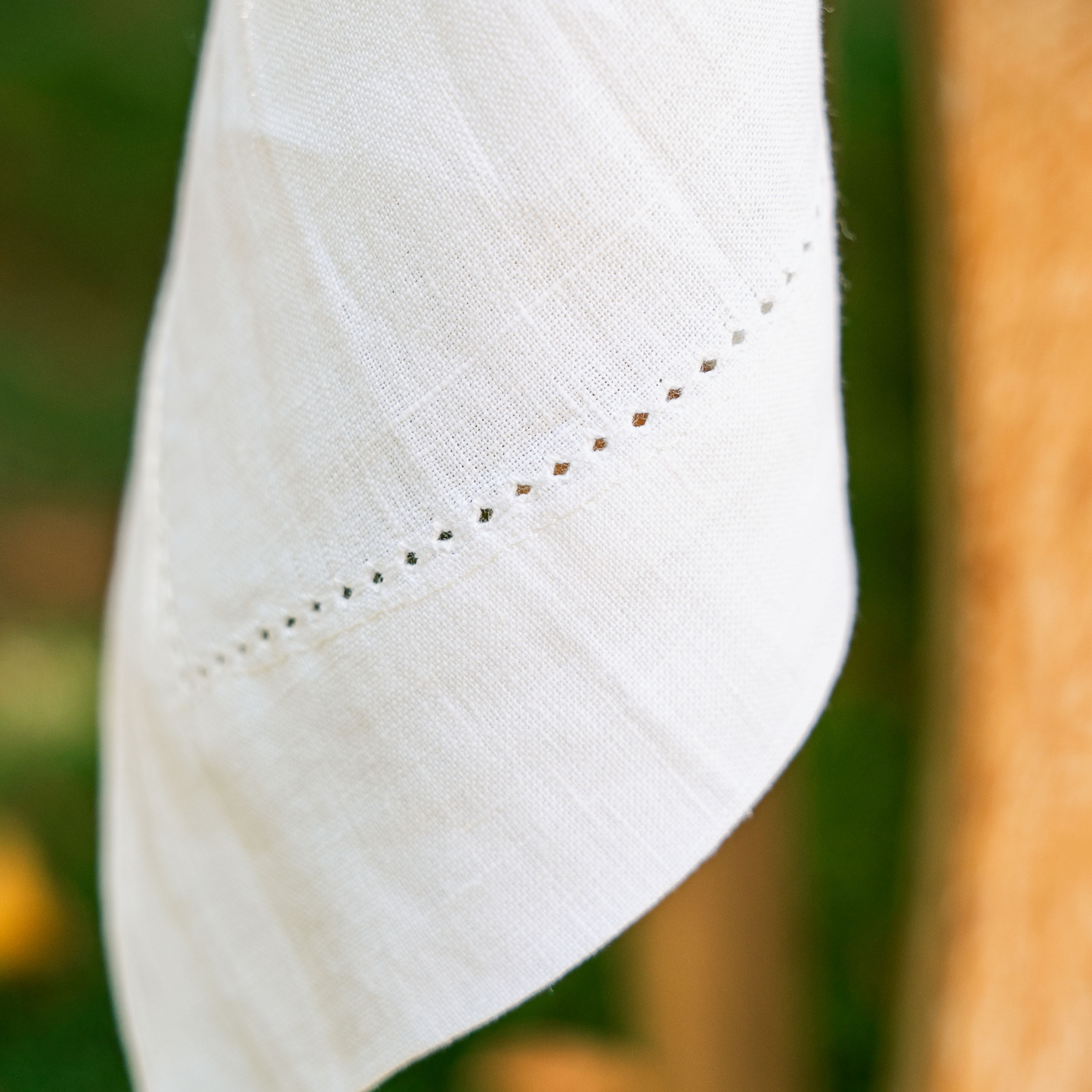 Linen Tablecloth with Hemstitched Edge - White - 6 person table size
