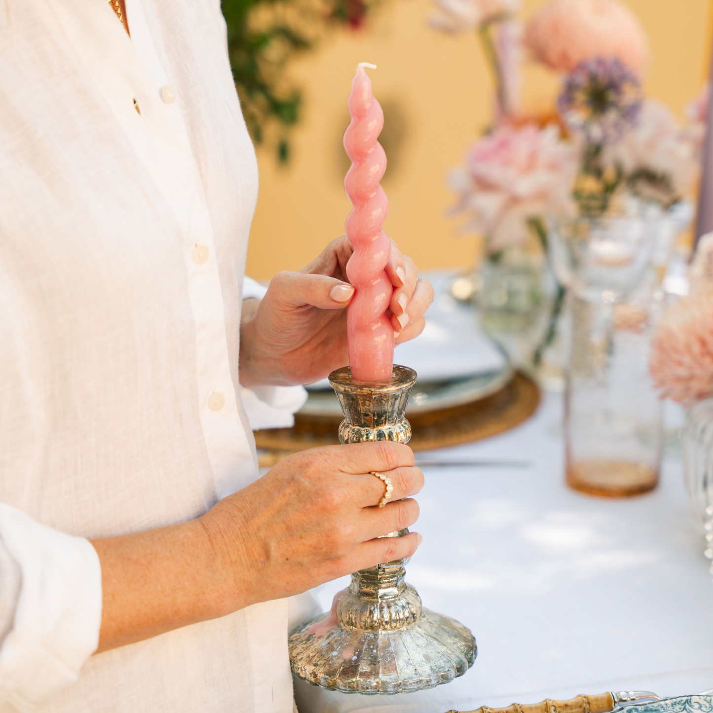 Set of 4 - Spiral Gloss Candles - Antique Rose