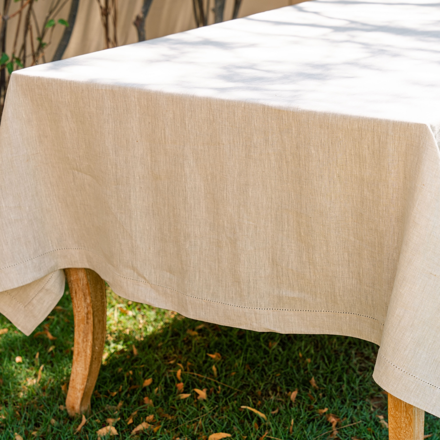 Linen Tablecloth with Hemstitched Edge - Natural - 6 person table size