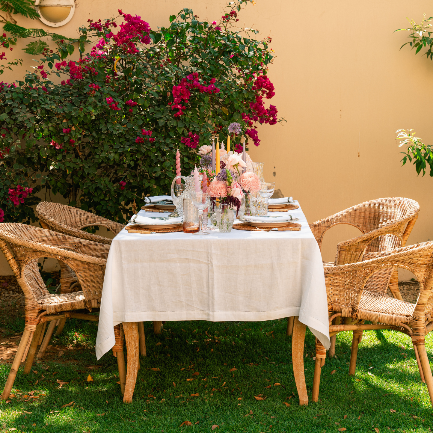 Linen Tablecloth with Hemstitched Edge - White - 6 person table size