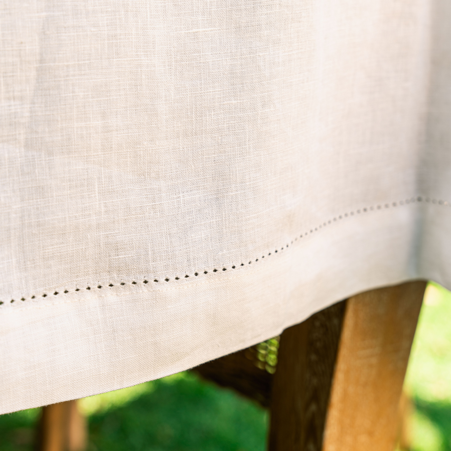 Linen Tablecloth with Hemstitched Edge - White - 6 person table size