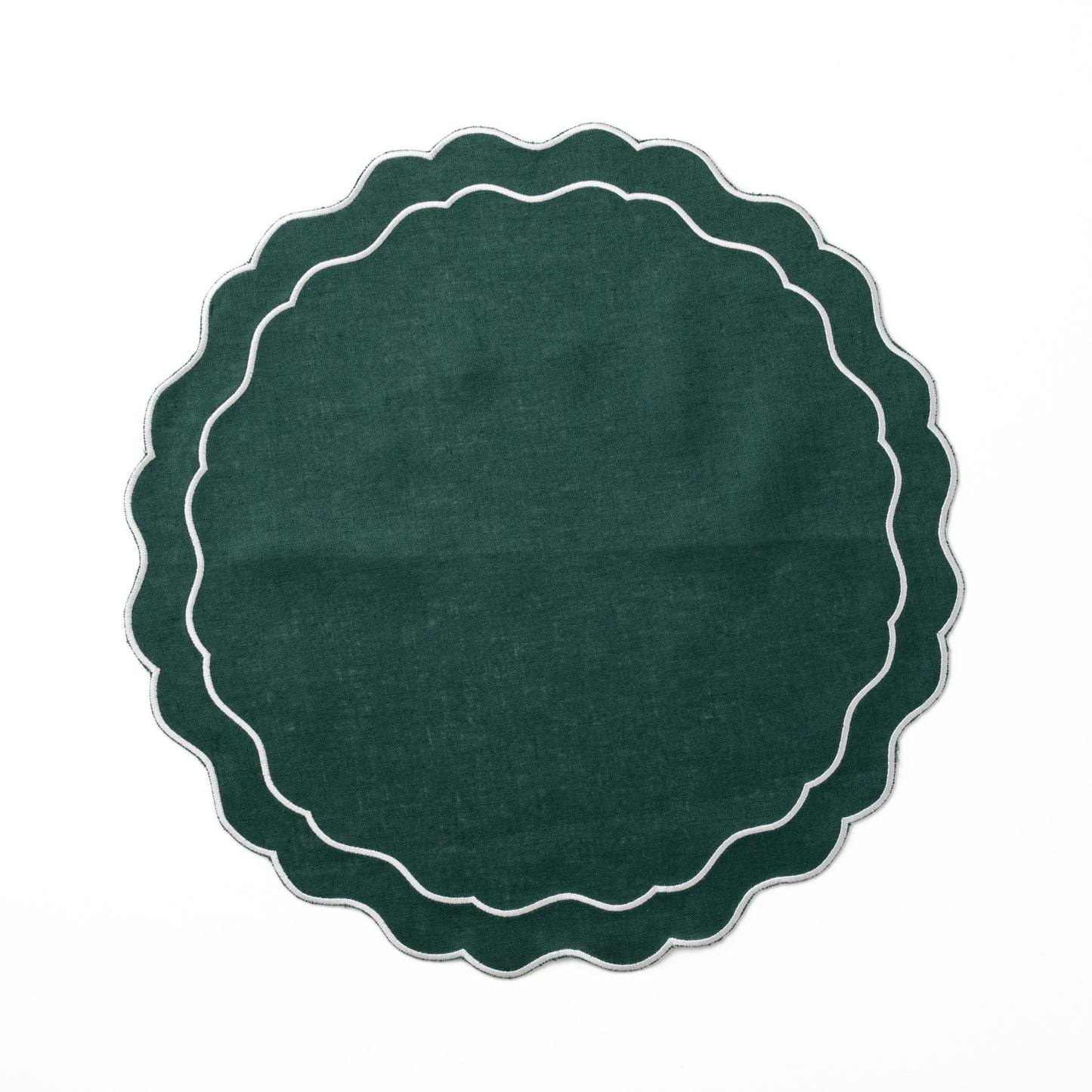 Set of 4 - Linen Scalloped Edged Placemats - Emerald Green