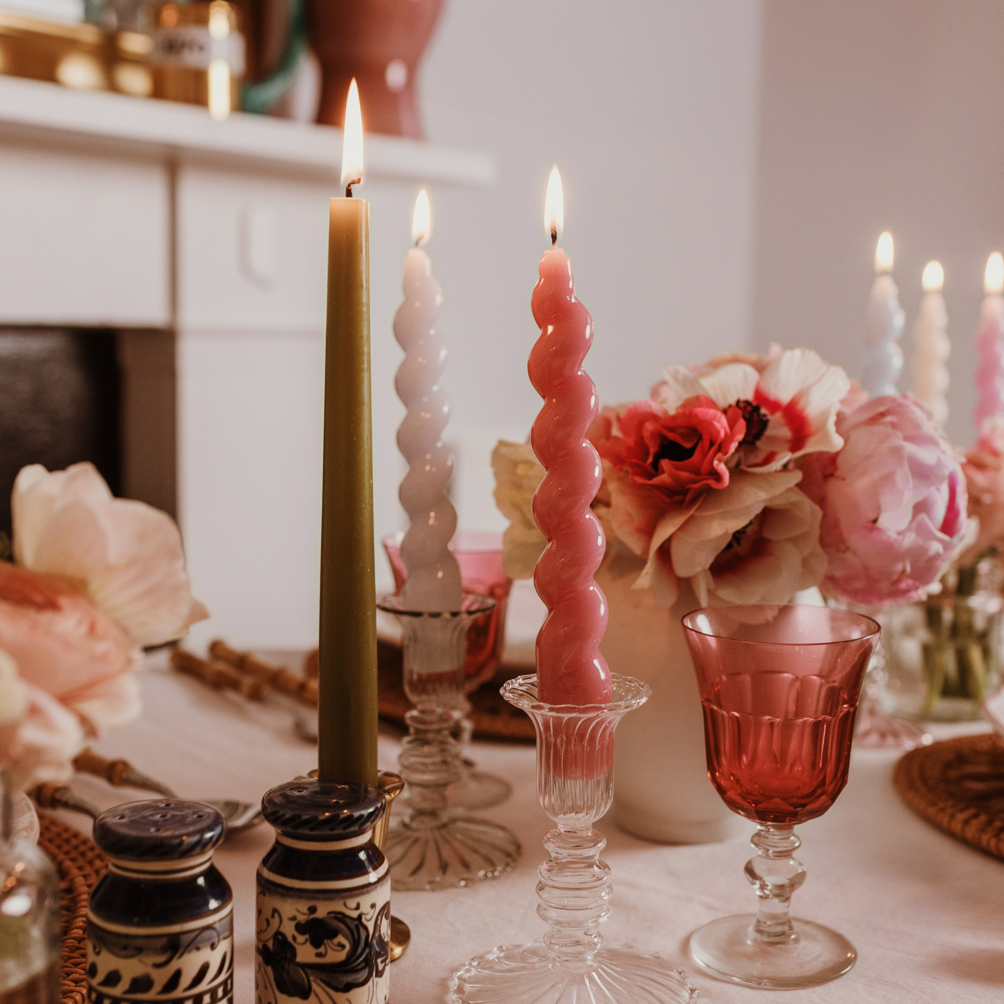 Set of 4 - Spiral Gloss Candles - Antique Rose