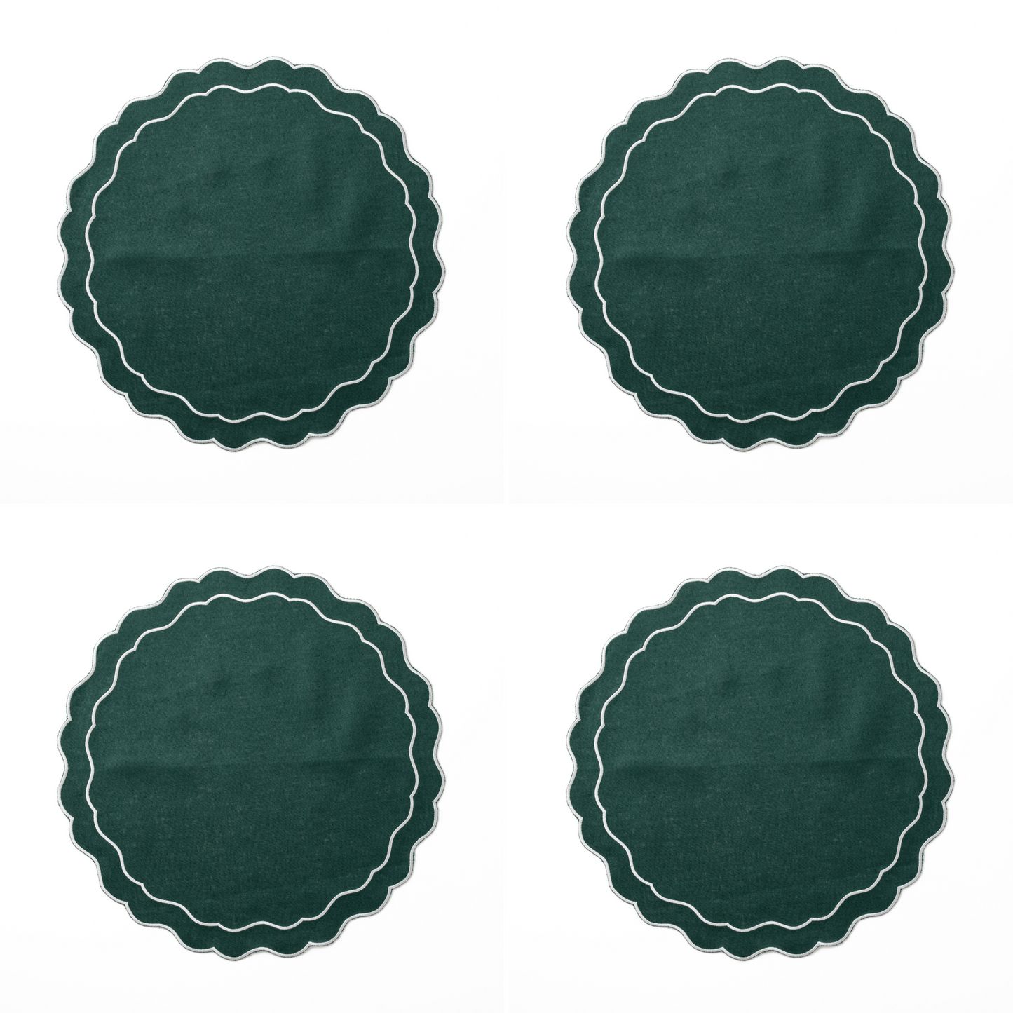 Set of 4 - Linen Scalloped Edged Placemats - Emerald Green