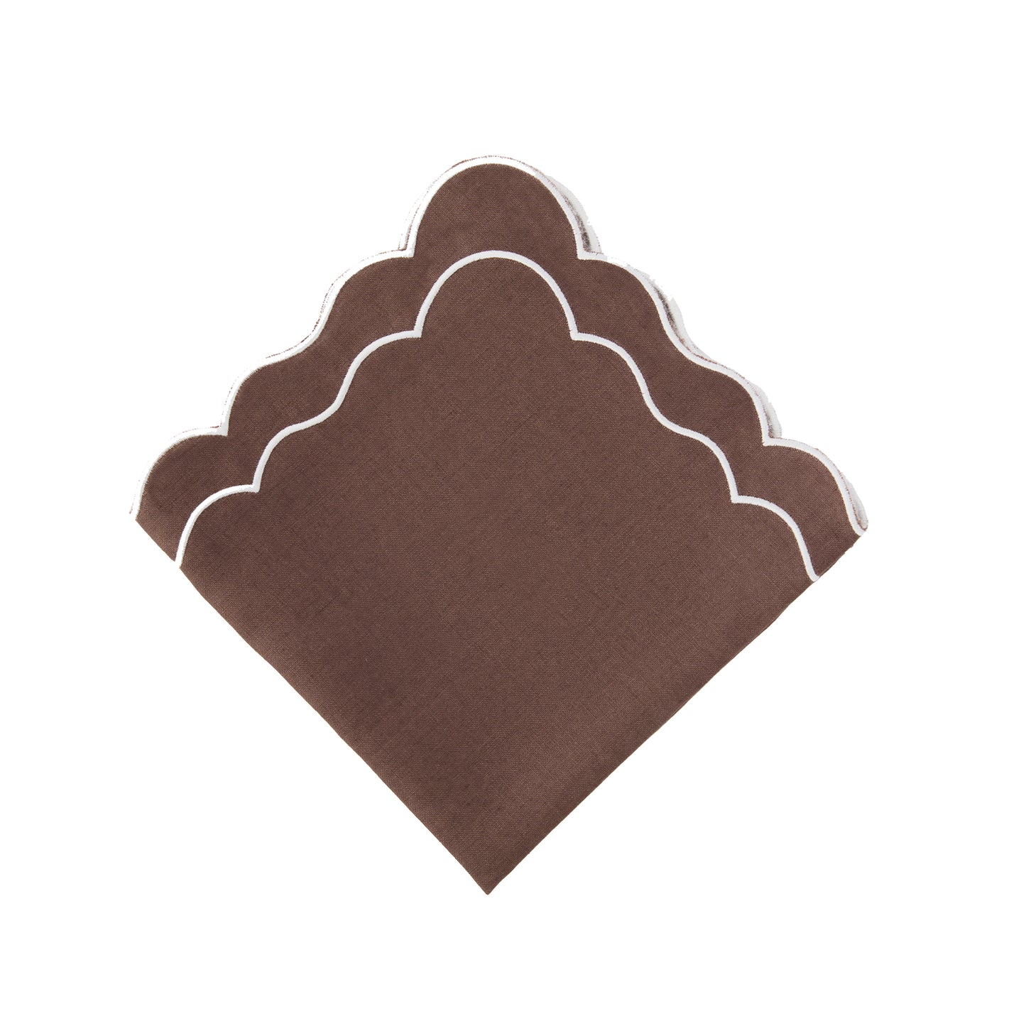 Set of 4 - Linen Scalloped Edged Napkins - Chocolate