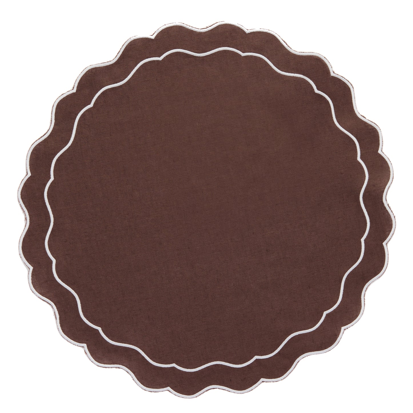 Set of 4 - Linen Scalloped Edged Placemats - Chocolate