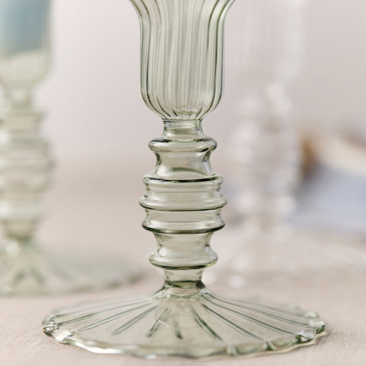 Set of 2 - Glass Candle Holder - Sage Flute