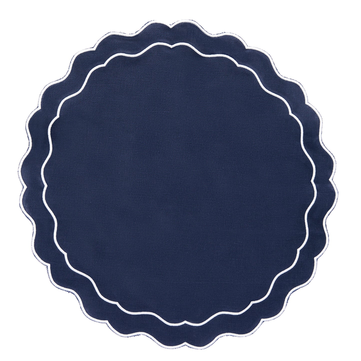 Set of 4 - Linen Scalloped Edged Placemats - Oxford Blue