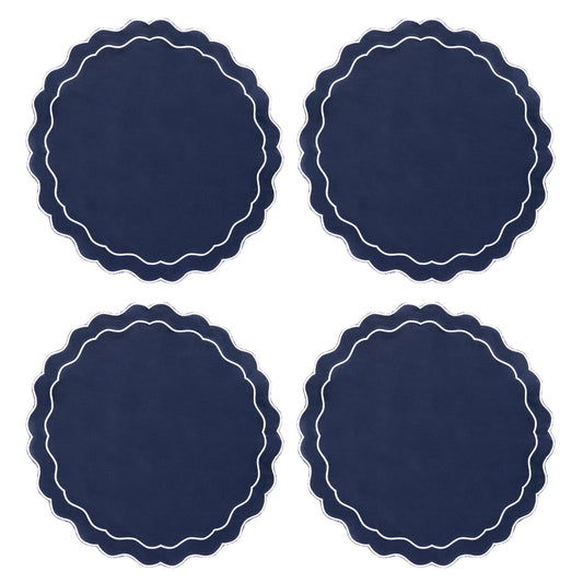 Set of 4 - Linen Scalloped Edged Placemats - Oxford Blue