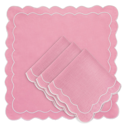 Set of 4 - Linen Scalloped Edged Napkins - Pink